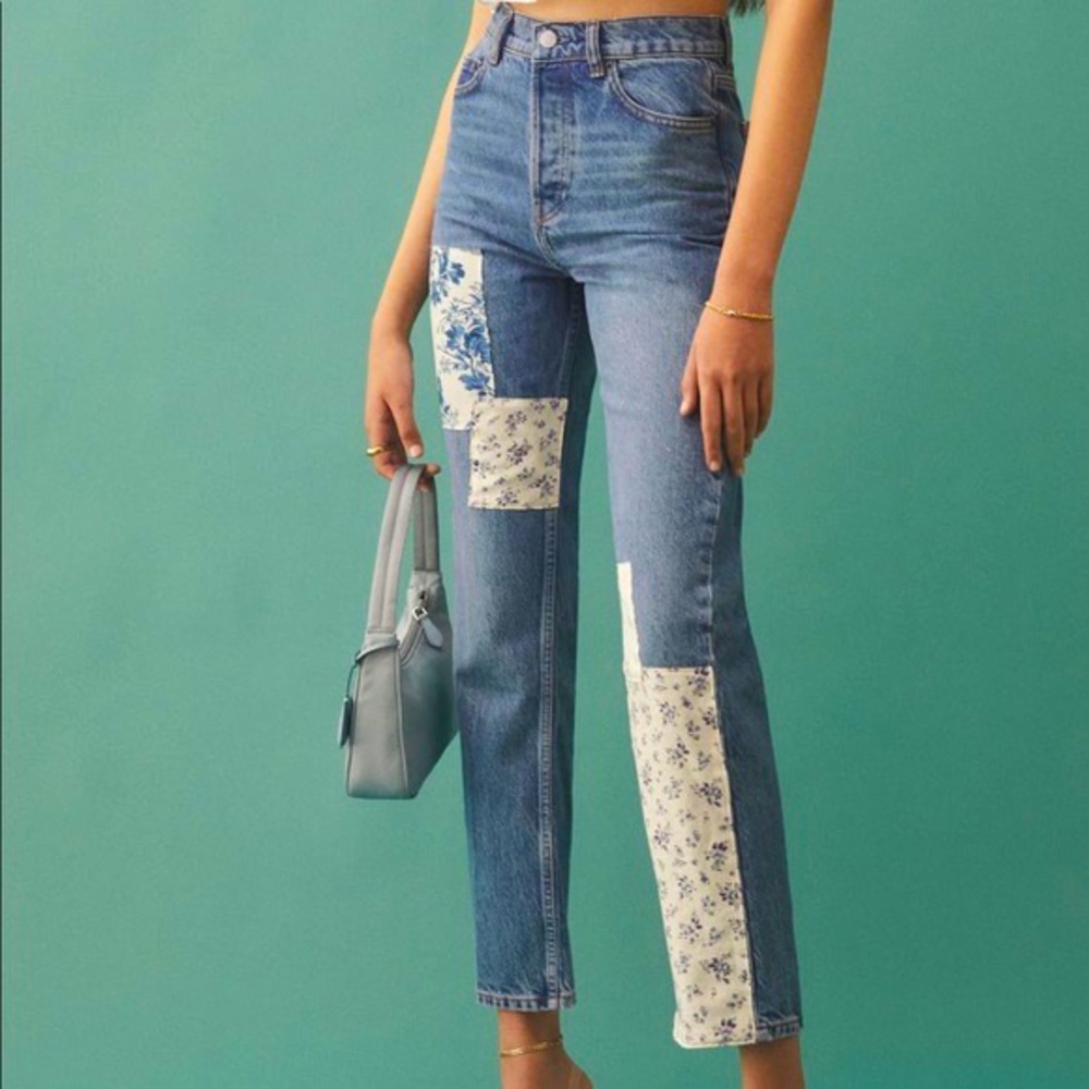 Reformation Cynthia Linen Patch High Rise Jeans
